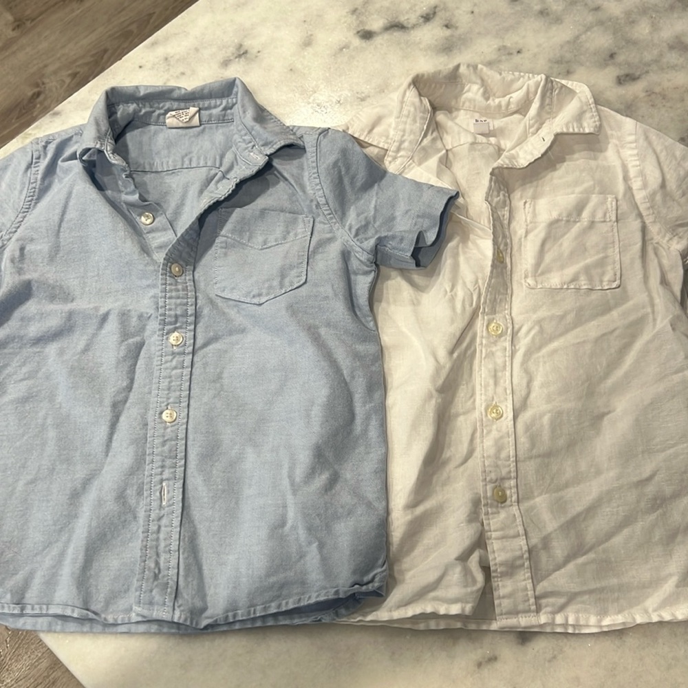 2 Boys Gap Button Down Short Sleeve Shirts- Baby Blue and White- Size Small